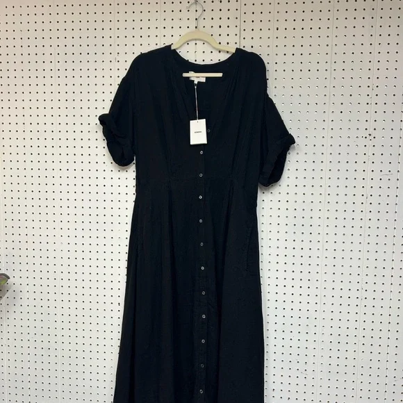 XiRENA Black Midi Dress with Button Detail